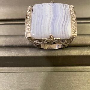 Blue agate silver ring size 6